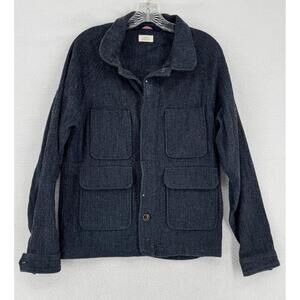 Apolis Global Citizen Mens Indigo Stripe Cotton Wool Chore Jacket Coat Sz S